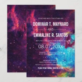 Colorida invitación a bodas galácticas