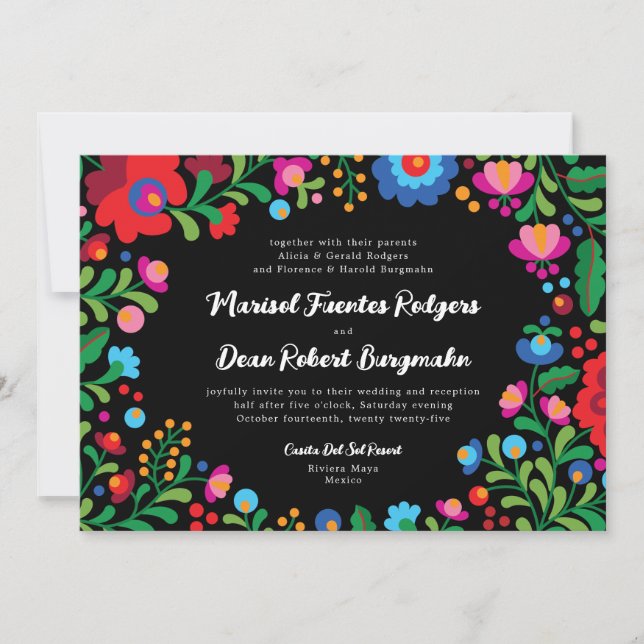 Colorida invitación a bodas mexicanas (Anverso)