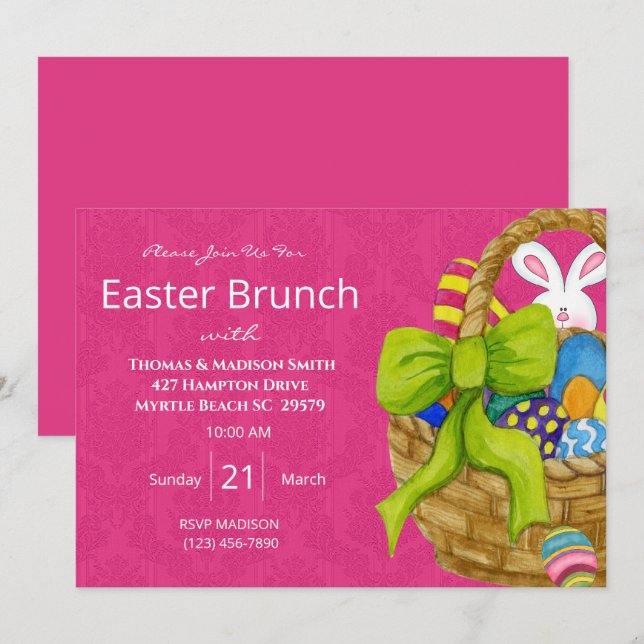 Colorida invitación a brunch de cesta de Pascua (Anverso / Reverso)