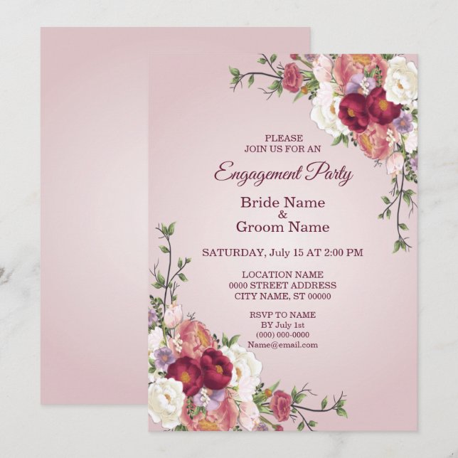 Colorida Invitación a Compromiso Floral (Anverso / Reverso)