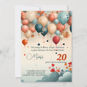 Colorida invitación a fiesta de cumpleaños con glo