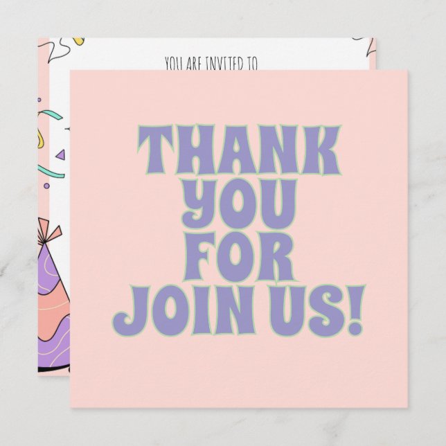 Colorida invitación a fiesta de cumpleaños ilustra (Anverso / Reverso)