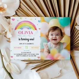 Colorida invitación a foto de primer cumpleaños co