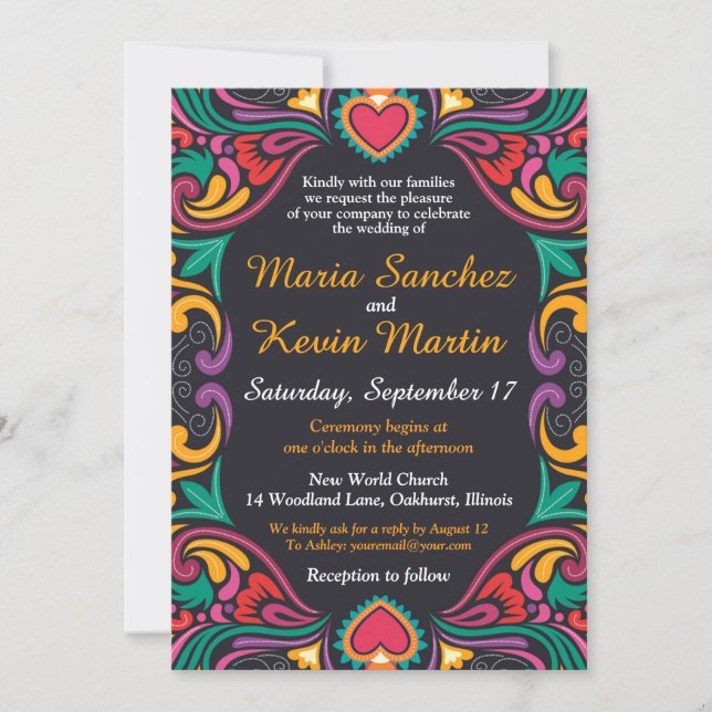 Colorida invitación a la boda de la frontera españ (Anverso)