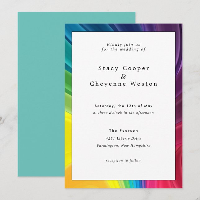 Colorida invitación a la boda del arcoiris (Anverso / Reverso)