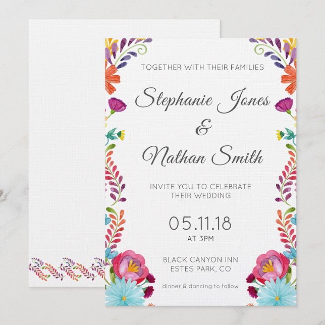 Colorida invitación a la boda floral (Anverso / Reverso)