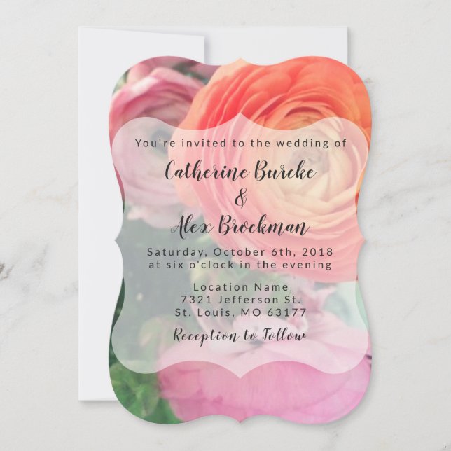 Colorida invitación a la boda floral (Anverso)