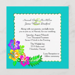 Colorida invitación a la boda tropical hawaiana