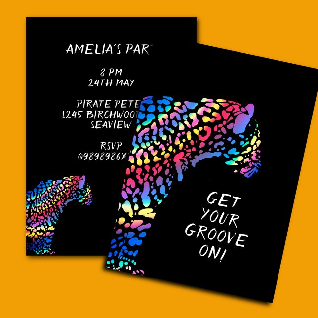 Colorida invitación a la fiesta arcoiris Jaguar (Subido por el creador)
