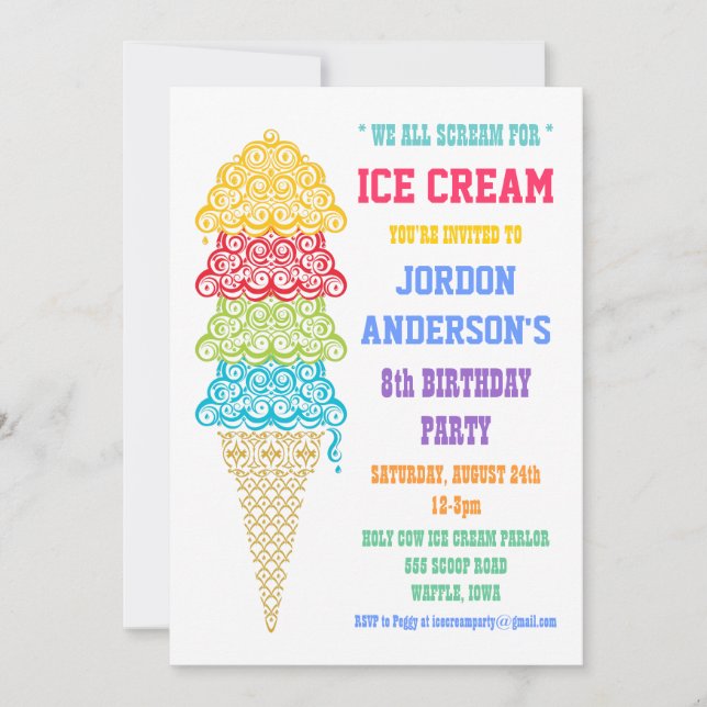 Colorida invitación a la fiesta del helado (Anverso)