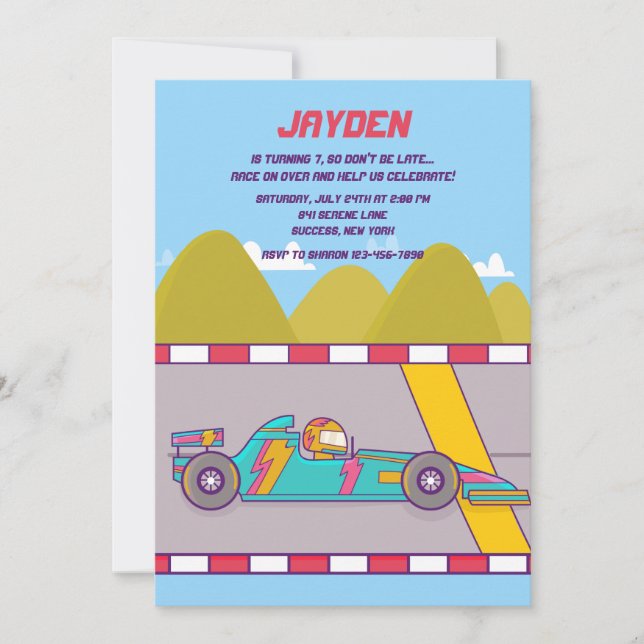 Colorida invitación a un coche de carrera (Anverso)