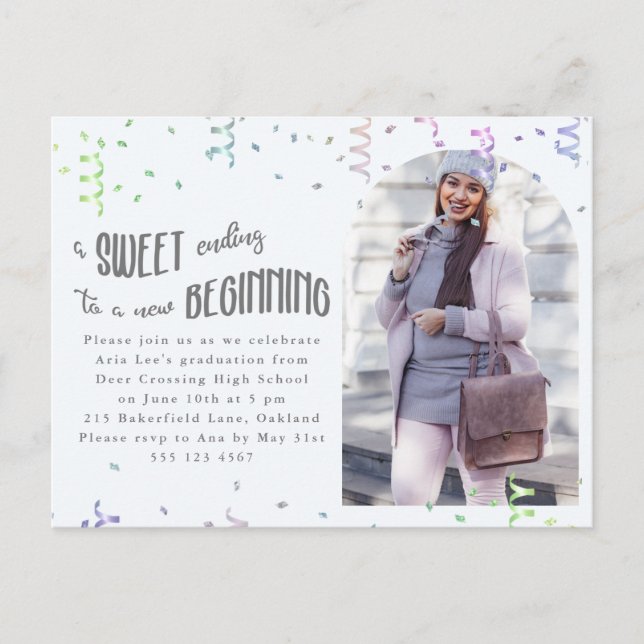 Colorida invitación a una fiesta de graduación de  (Anverso)