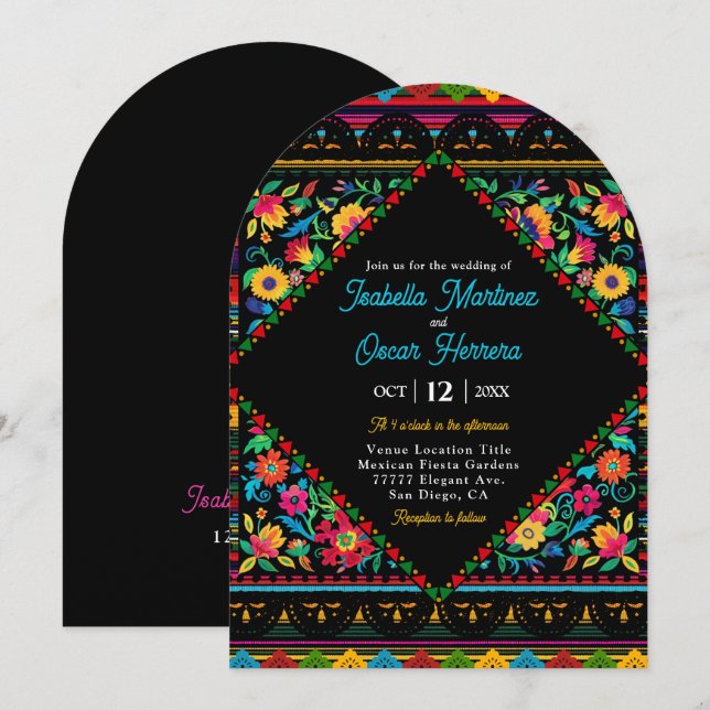 Colorida invitación al arco boda mexicano (Anverso / Reverso)