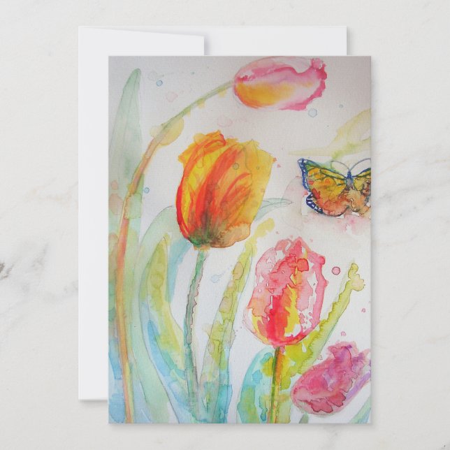 Colorida invitación al cumpleaños de Tulipán y Mar (Anverso)