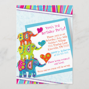 Colorida invitación al cumpleaños del elefante