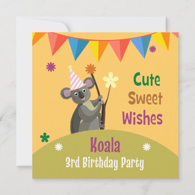Colorida invitación al partido de cumpleaños Koala (Anverso)