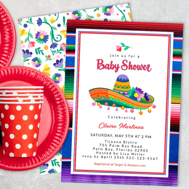 Colorida invitación Baby Shower a la Fiesta de Som (Mexican Floral Fiesta Baby Shower Invite)