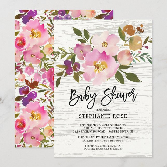 Colorida invitación Baby Shower Spring Bouquet (Anverso / Reverso)