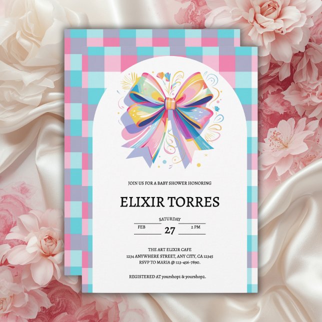 Colorida invitación de Baby Shower Bow (Subido por el creador)