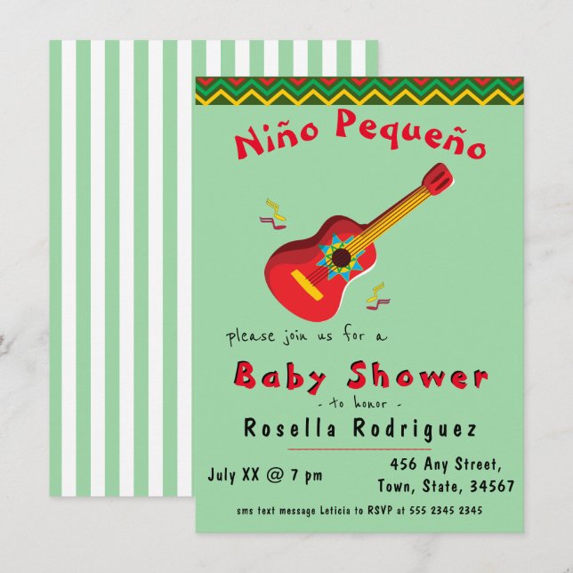 Colorida invitación de Baby Shower de un niño mexi (Anverso / Reverso)