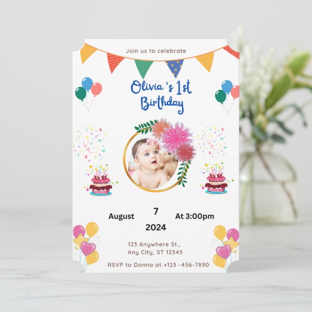Colorida invitación de cumpleaños (Anverso de pie)