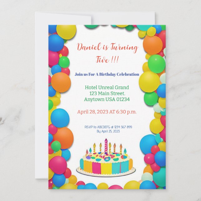 Colorida invitación de cumpleaños (Anverso)
