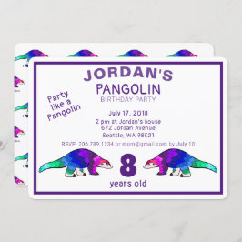 Colorida invitación de cumpleaños a Pangolin