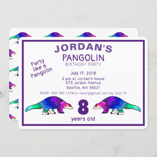 Colorida invitación de cumpleaños a Pangolin
