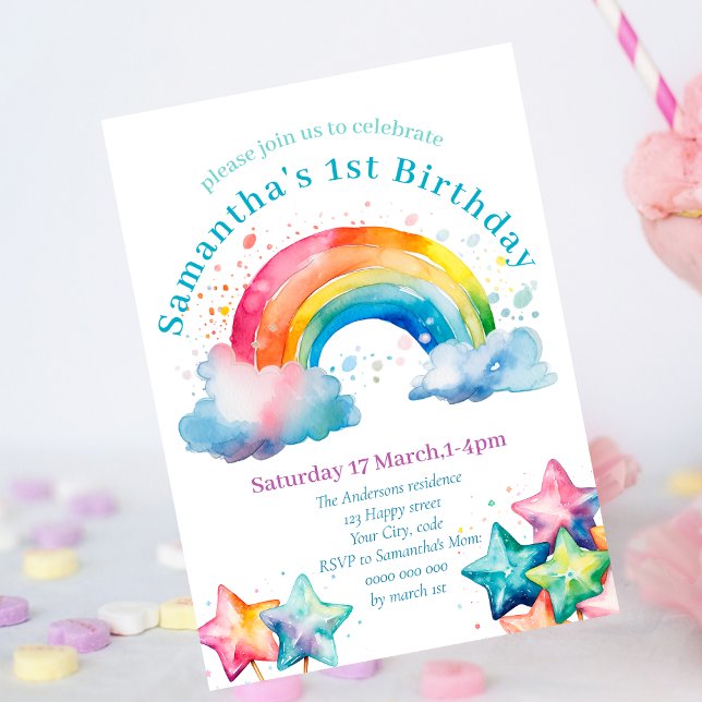 Colorida invitación de cumpleaños al estilo modern (Subido por el creador)