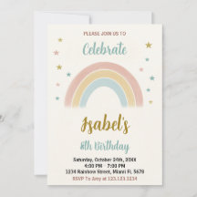 Colorida invitación de cumpleaños con arcoiris