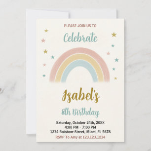Colorida invitación de cumpleaños con arcoiris