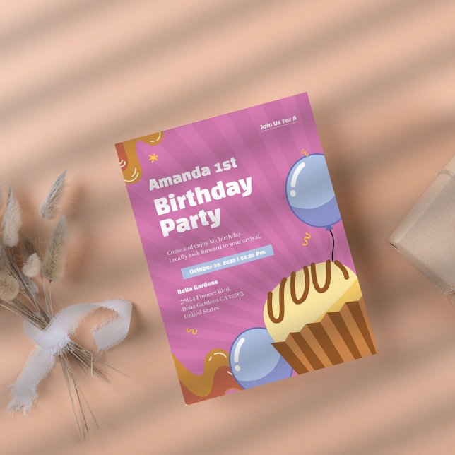 Colorida invitación de cumpleaños de color rosa pr (Subido por el creador)