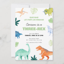 Colorida invitación de cumpleaños de dinosaurios d