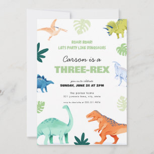 Colorida invitación de cumpleaños de dinosaurios d