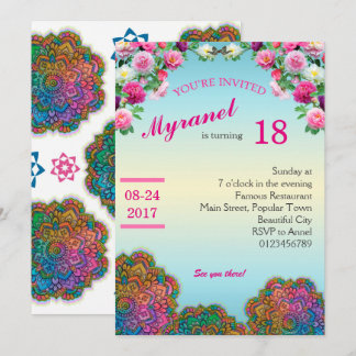 Colorida invitación de cumpleaños de Mandala con f
