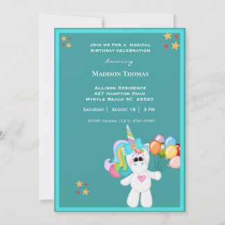 Colorida invitación de cumpleaños de Unicornio