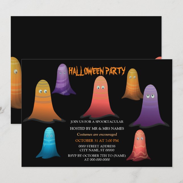 Colorida invitación de Halloween para Fantasma (Anverso / Reverso)
