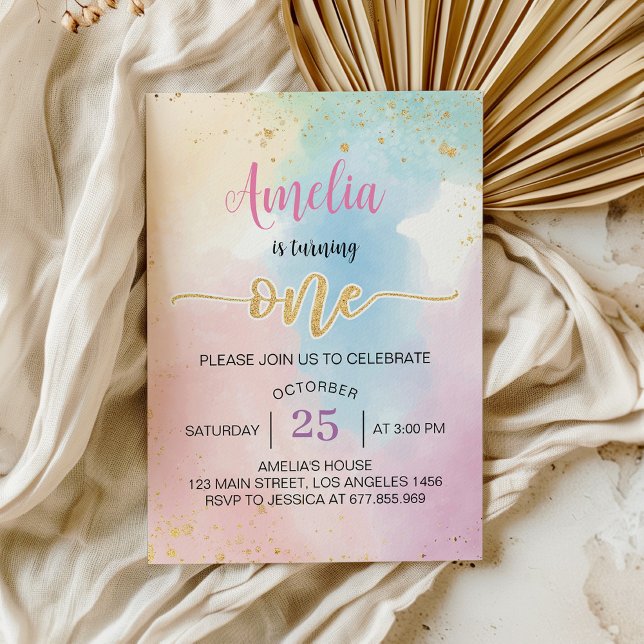 Colorida invitación de primer cumpleaños al arcoir (Subido por el creador)