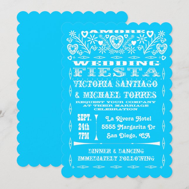 Colorida invitación del Boda mexicano Papel Picado (Anverso / Reverso)