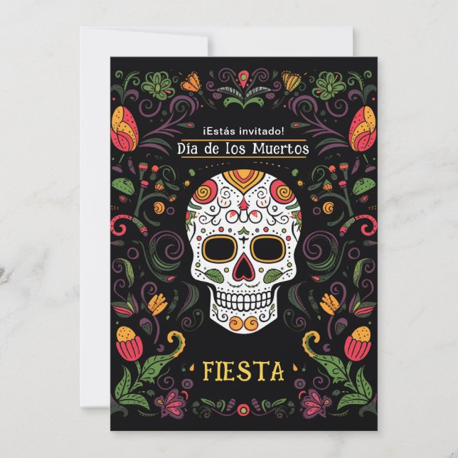 💀 🎉 colorida invitación del Día de Muertos (Anverso)