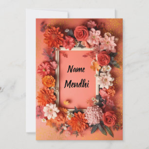 Colorida invitación del naranja mendhi