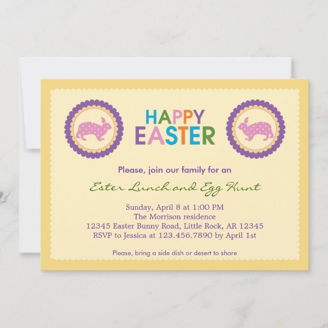 Colorida invitación feliz de Pascua (Anverso)