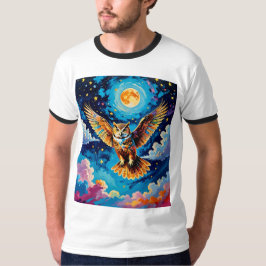 Colorida Lechuza Celestial Volando En Camisa