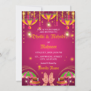 Colorida Paraguas Mehndi y Dholki Invitación noctu