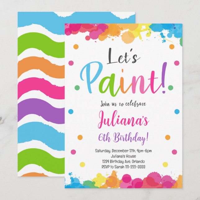Colorida pintura de niños Invitación al cumpleaños (Anverso / Reverso)
