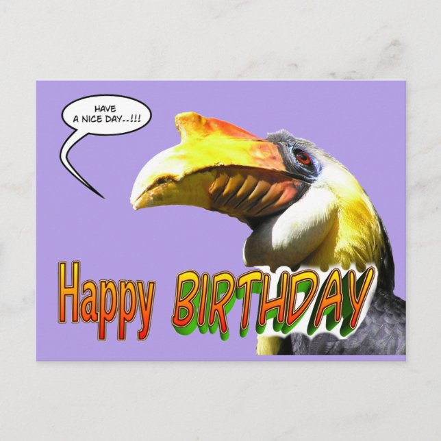 Colorida postal de cumpleaños de Hornbill (Anverso)