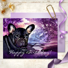Colorida postal de cumpleaños del Bulldog francés