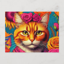 ¡Colorida postal de ginger cat!