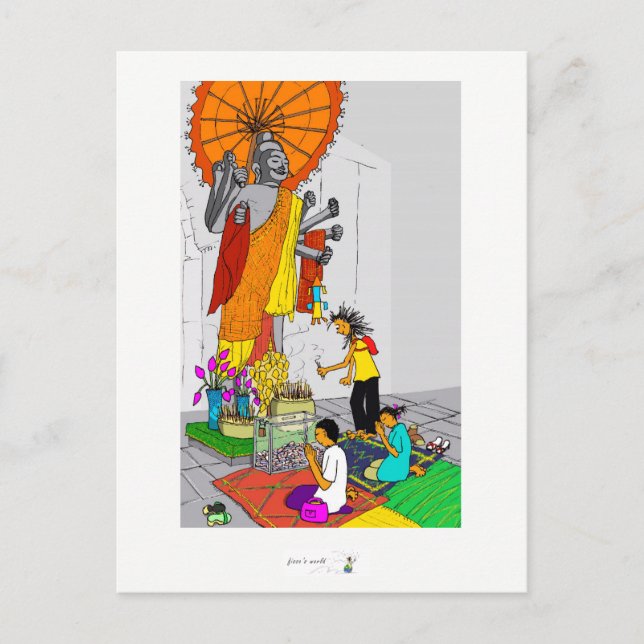 Colorida postal templo budista de Camboya (Anverso)