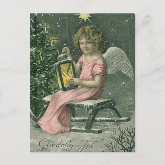 Colorida tarjeta de ángel de Navidades azules (Anverso)